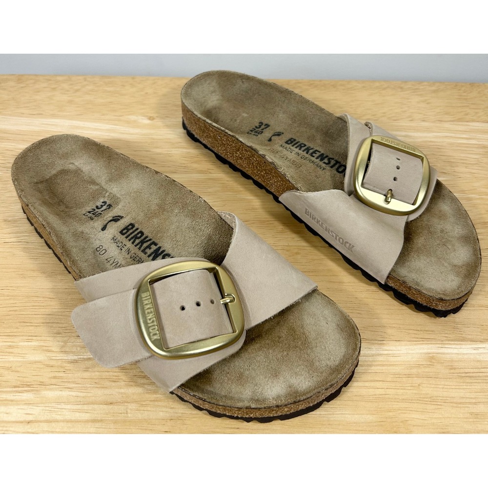 Birkenstock Madrid Big Buckle Sandals Women 37 Beige Nubuck Leather Slide Shoes